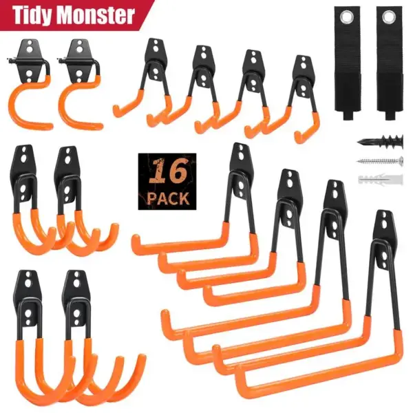 16 Pack Garage Hooks Heavy Duty Organization for Tools Wall Mount Utility Hook Garage Hanger Storage Hooks with 2 Extension Cord